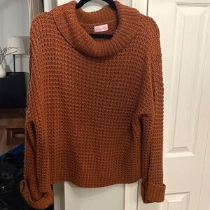 Pink Lily Rust Cowl Neck Sweater